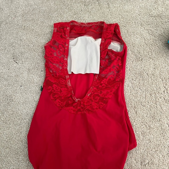 lucky leo dancewear red leotard size xsmall/small - Picture 2 of 3